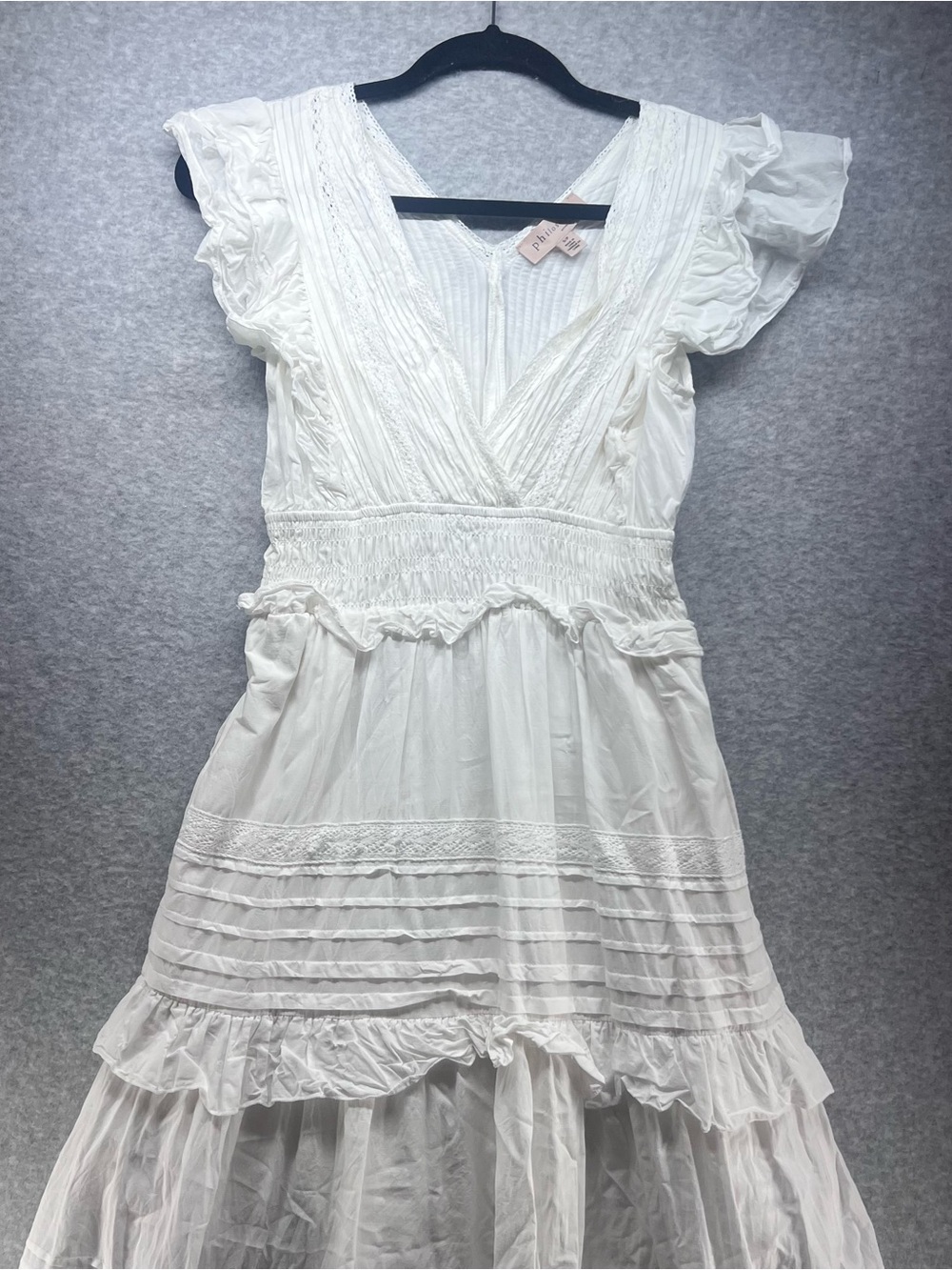 Philosophy White V-Neck Lace-Trim Maxi Dress